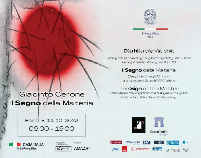 Đại sứ quán Italia lần đầu tiên trưng bày 21 tác phẩm chưa từng công bố của nghệ sĩ người Ý nổi tiếng Giacinto Cerone trong triển lãm "Dấu hiệu của Vật chất"